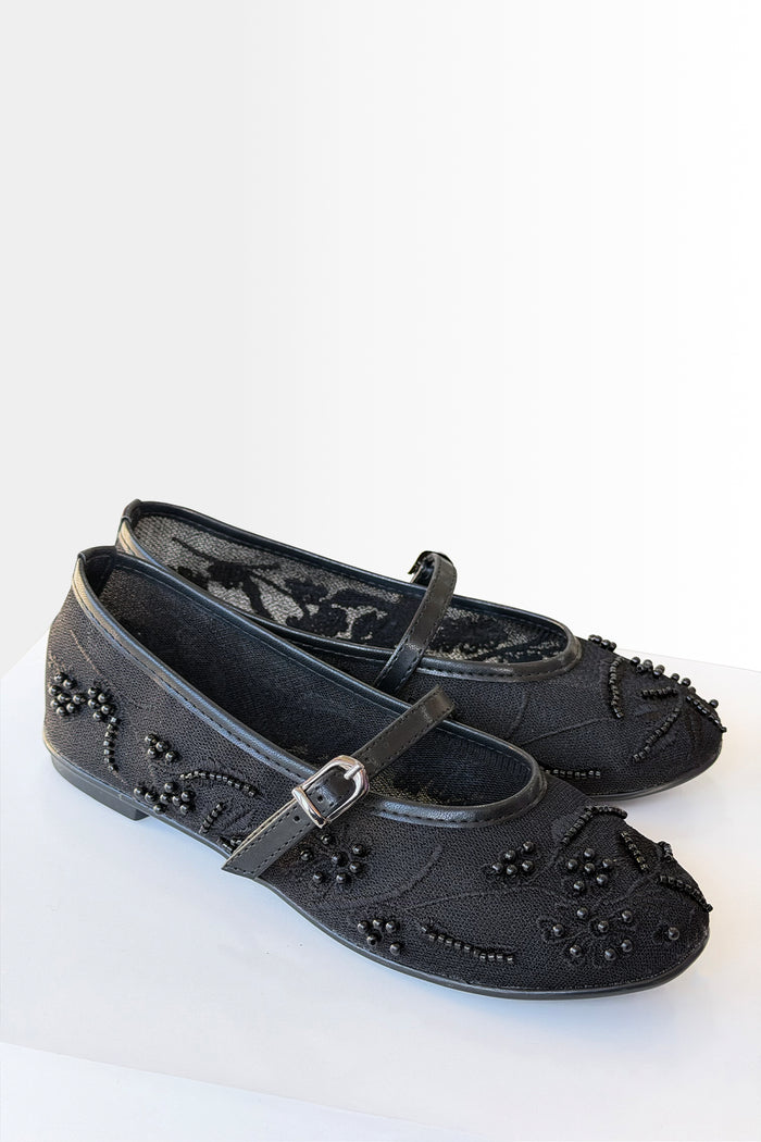 Kadın Siyah İnci Detaylı Transparan Babet