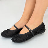 Kadın Siyah İnci Detaylı Transparan Babet