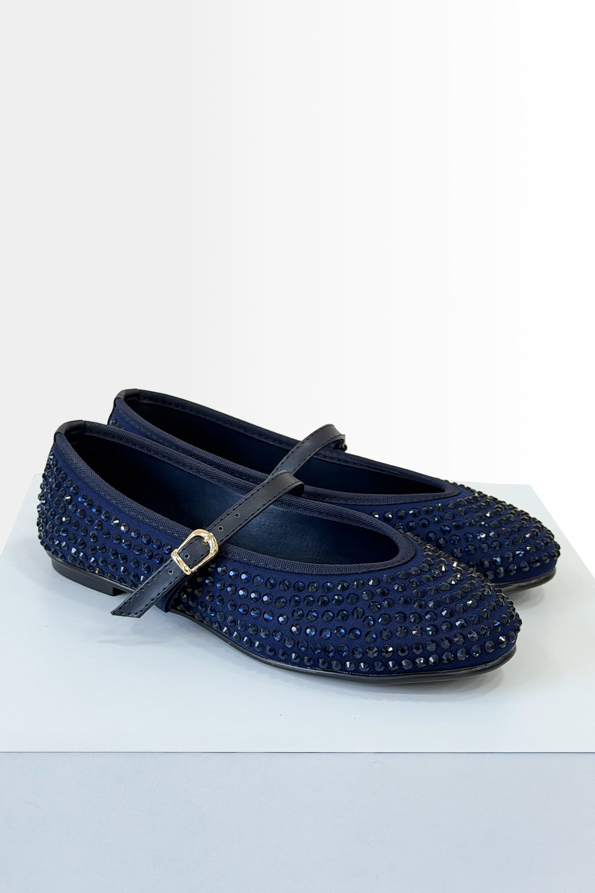 Kadın Lacivert Taş Detaylı Tokalı Babet