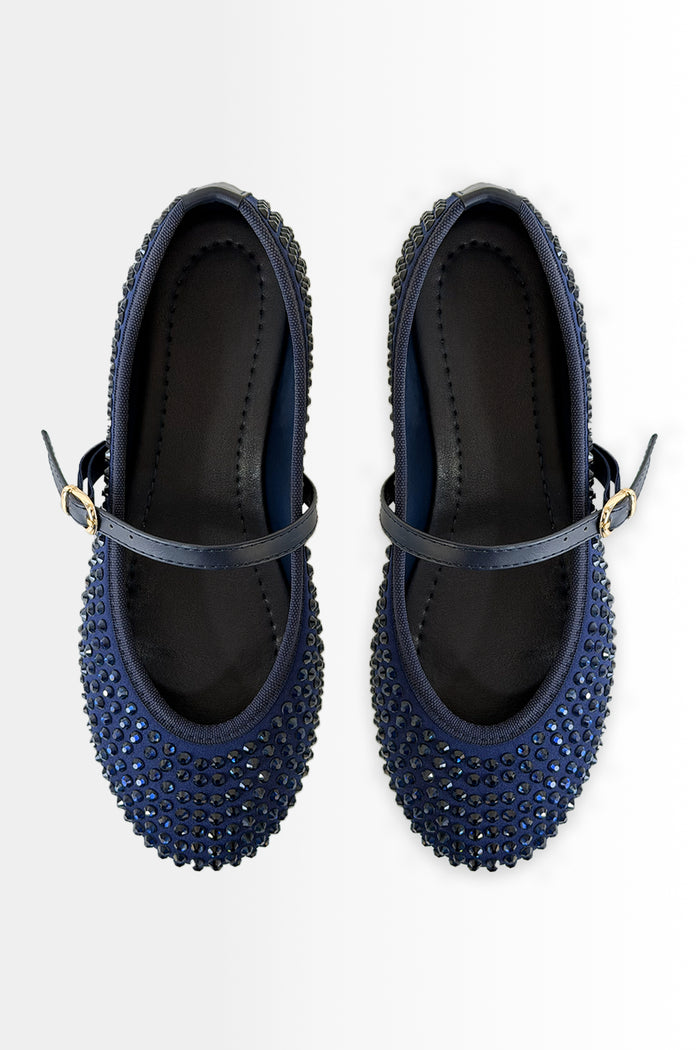 Kadın Lacivert Taş Detaylı Tokalı Babet