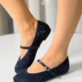 Kadın Lacivert Taş Detaylı Tokalı Babet