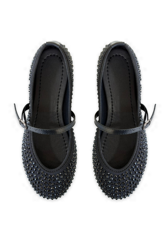 Kadın Siyah Taş Detaylı Tokalı Babet