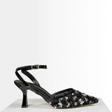 Kadın Gümüş Boncuk İşlemeli Topuklu Abiye Ayakkabı