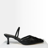 Kadın Siyah Nakış ve Boncuk Detaylı Transparan Topuklu Ayakkabı