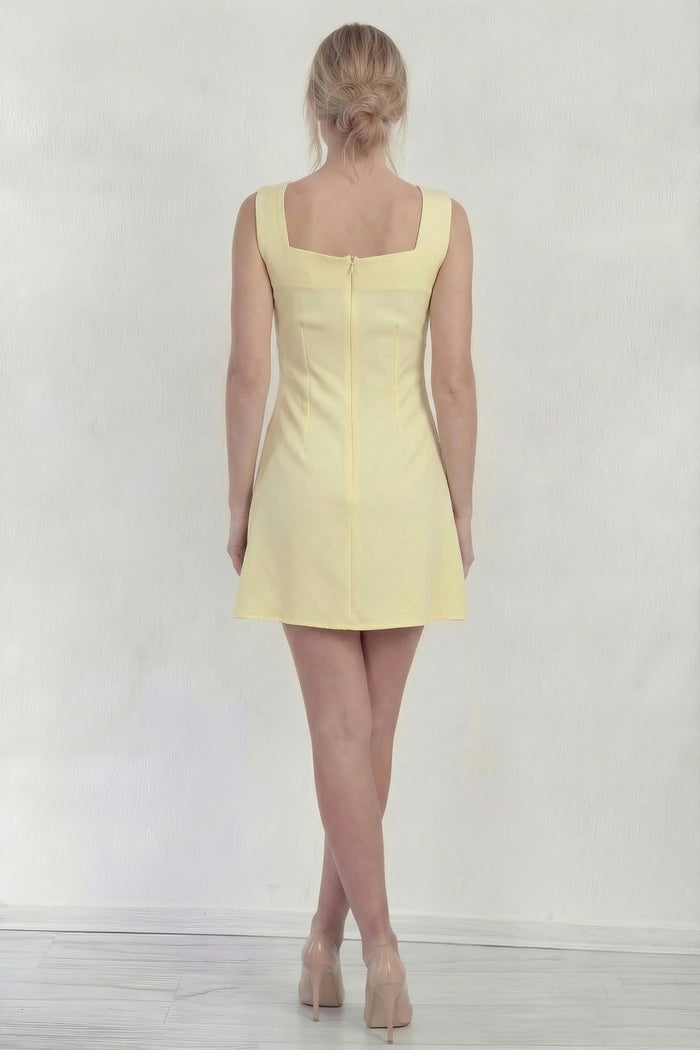 Kadın Sarı Düğme Detaylı Mini Elbise