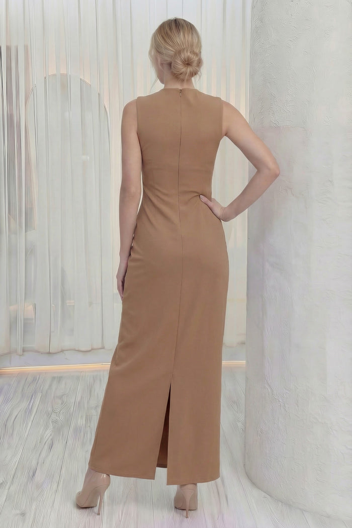 Vizon Taş Detaylı Sıfır Kol Elbise