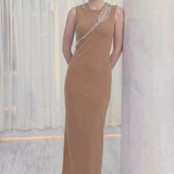 Vizon Taş Detaylı Sıfır Kol Elbise