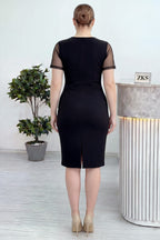 Siyah Kruvaze Yaka Sim Şeritli Büyük Beden Abiye Elbise