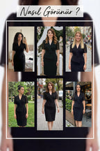 Siyah Taşlı Ceket Yakalı Büyük Beden Midi Boy Abiye Elbise