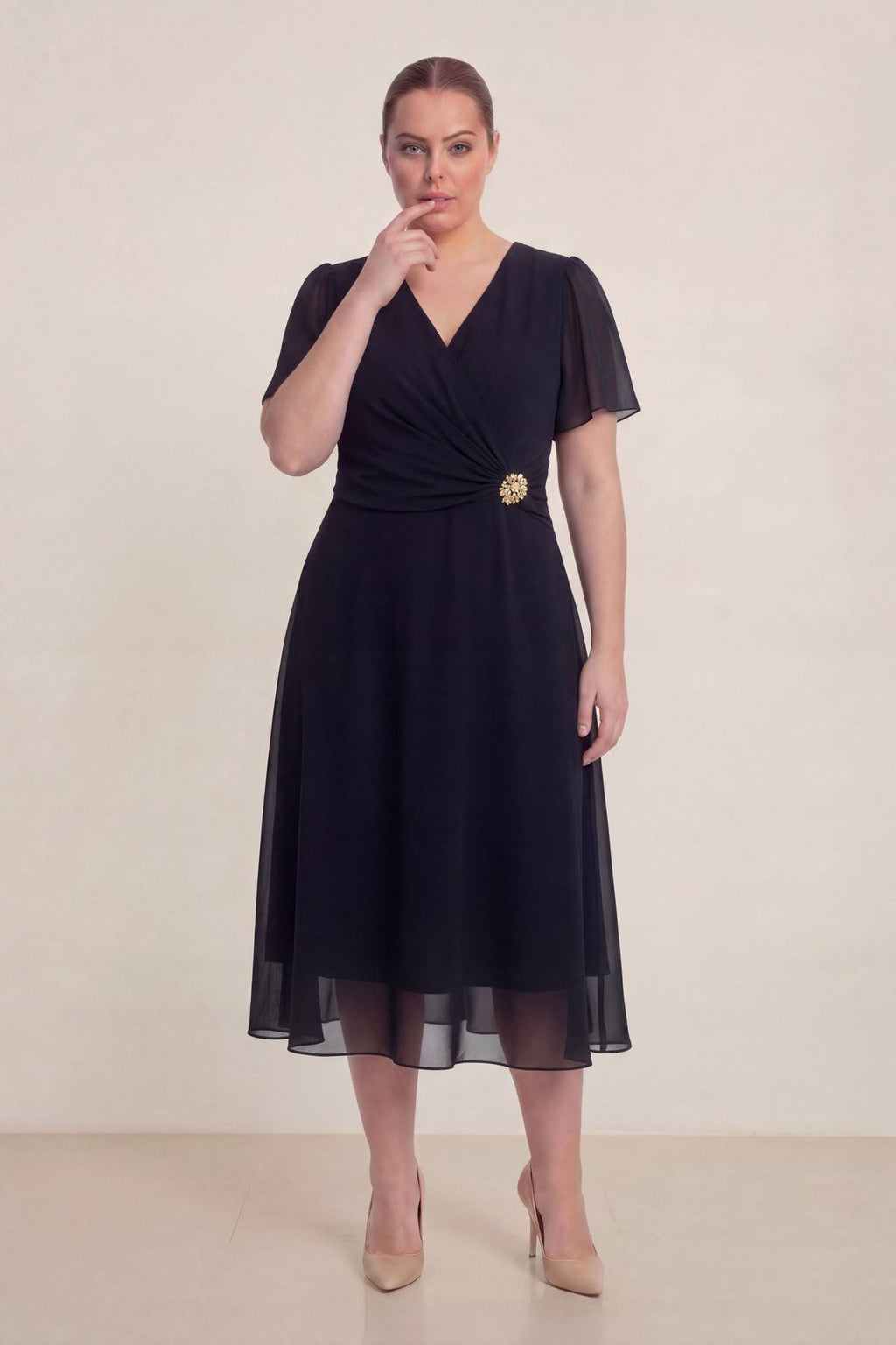 Siyah Büyük Beden Şifon Midi Elbise