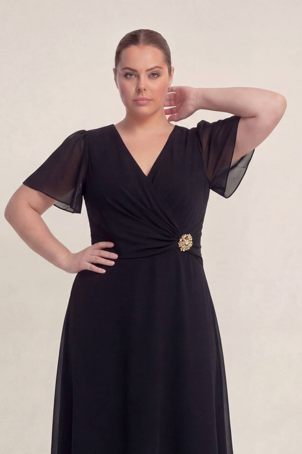 Siyah Büyük Beden Şifon Midi Elbise