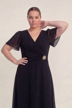 Siyah Büyük Beden Şifon Midi Elbise