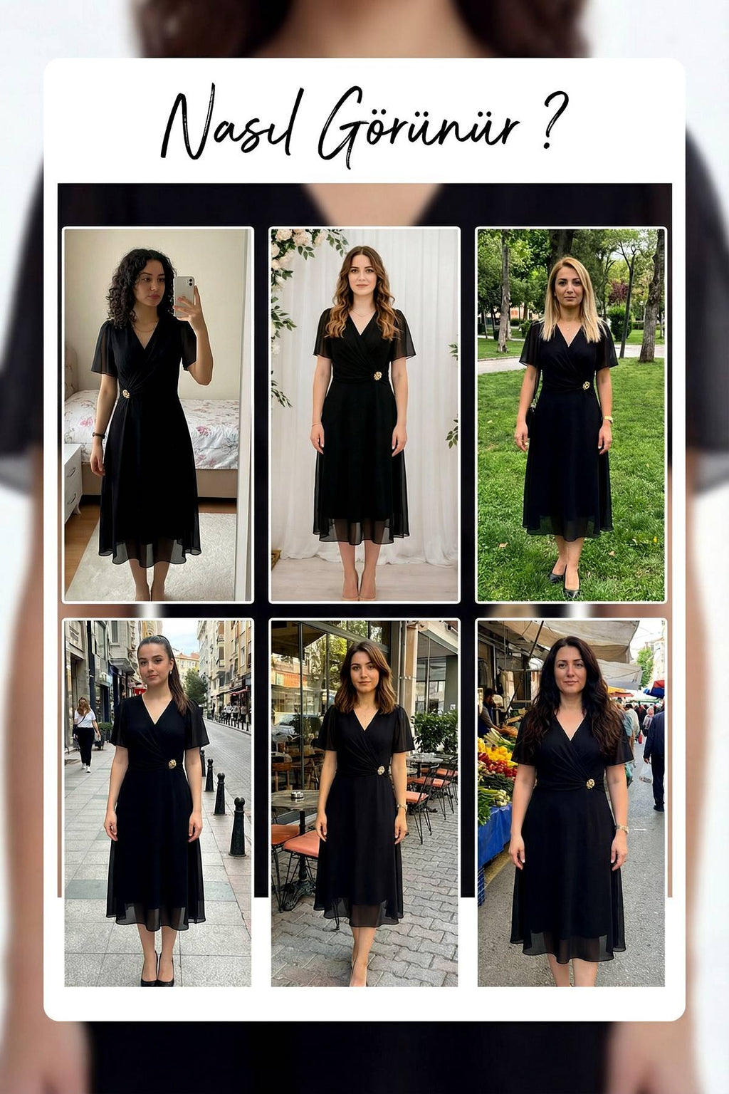 Siyah Büyük Beden Şifon Midi Elbise