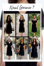 Siyah Büyük Beden Şifon Midi Elbise