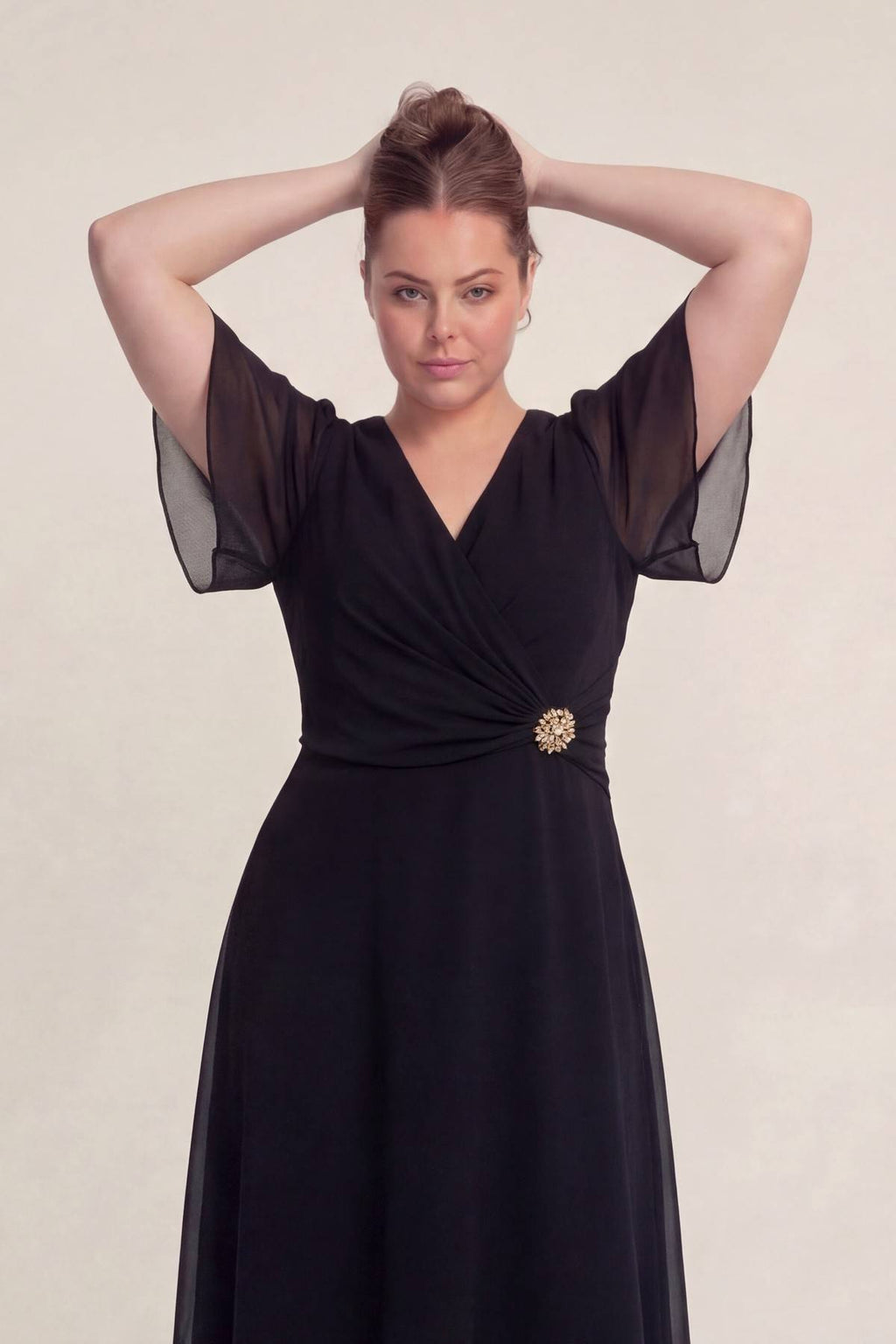 Siyah Büyük Beden Şifon Midi Elbise