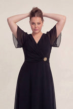 Siyah Büyük Beden Şifon Midi Elbise