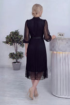 Siyah Boyundan Bağlamalı Fransız Güpür Piliseli Abiye Elbise