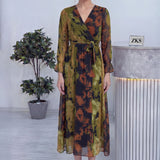 Batik Desen Kruvaze Yaka Şifon Büyük Beden Elbise