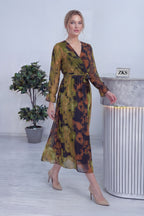 Batik Desen Kruvaze Yaka Şifon Büyük Beden Elbise