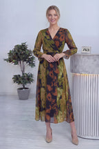 Batik Desen Kruvaze Yaka Şifon Büyük Beden Elbise