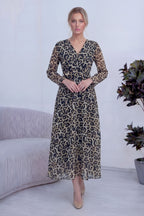 Leopar Desenli Kruvaze Yaka Şifon Büyük Beden Elbise
