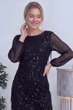 Siyah Kadın Büyük Beden Şifon Pulpayet Abiye Elbise