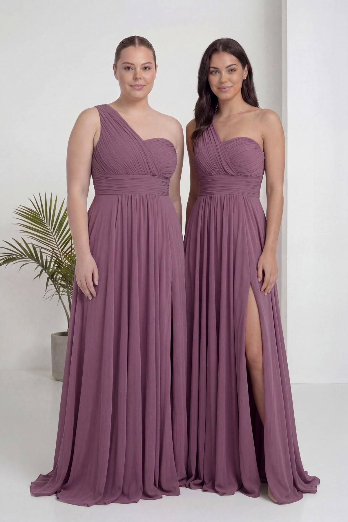 Gül Kurusu Tek Omuz Piliseli Kloş Abiye Elbise