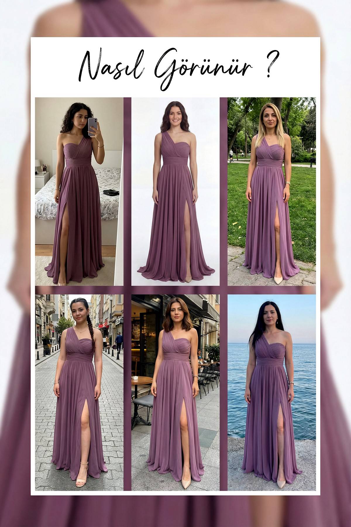 Gül Kurusu Tek Omuz Piliseli Kloş Abiye Elbise