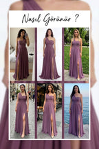 Büyük Beden Gül Kurusu Tek Omuz Piliseli Şifon Uzun Abiye