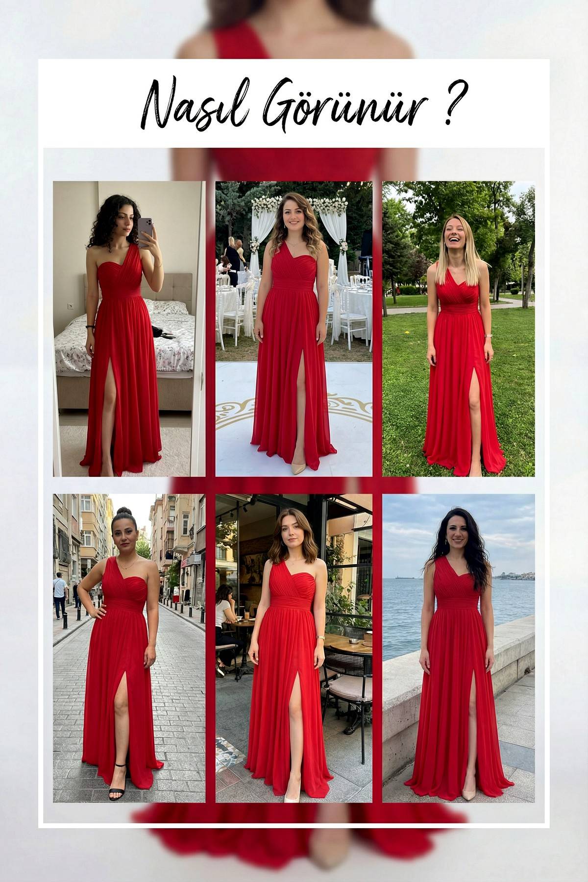 Kırmızı Tek Omuz Piliseli Kloş Abiye Elbise