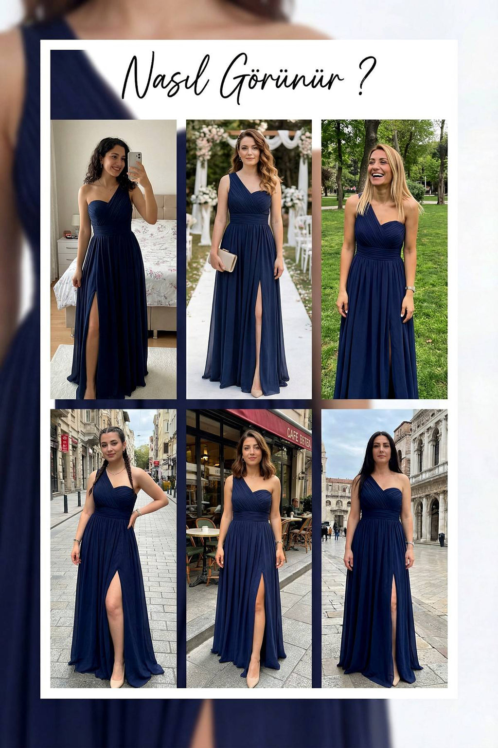 Lacivert Tek Omuz Piliseli Kloş Abiye Elbise