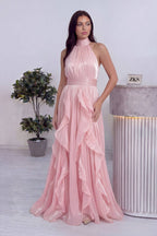 Volanlı maxi A lkesim bele oturan abiye pudra söz nişan elbisesi