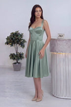 Su Yeşili Saten Korseli Glop Midi Abiye – Mezuniyet