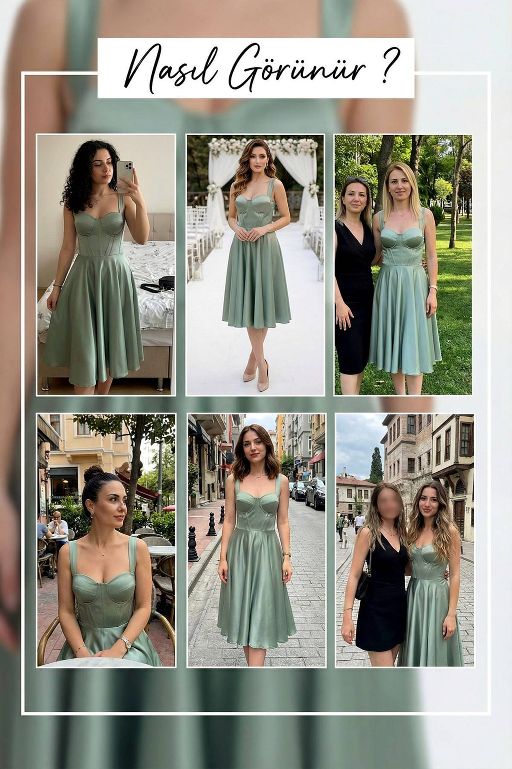 Su Yeşili Saten Korseli Glop Midi Abiye – Mezuniyet