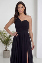 Siyah Tek Omuz Piliseli Kloş Abiye Elbise