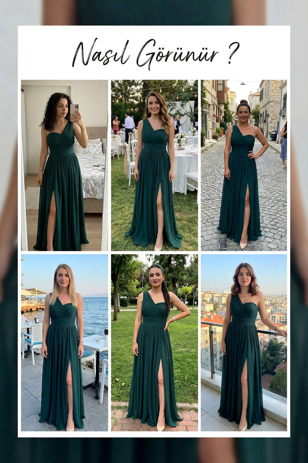 Büyük Beden Yeşil Tek Omuz Piliseli Şifon Uzun Abiye Elbise Denemeleri 