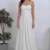 Beyaz Askılı Transparan Simli Dantelli Nikah Abiye Elbise