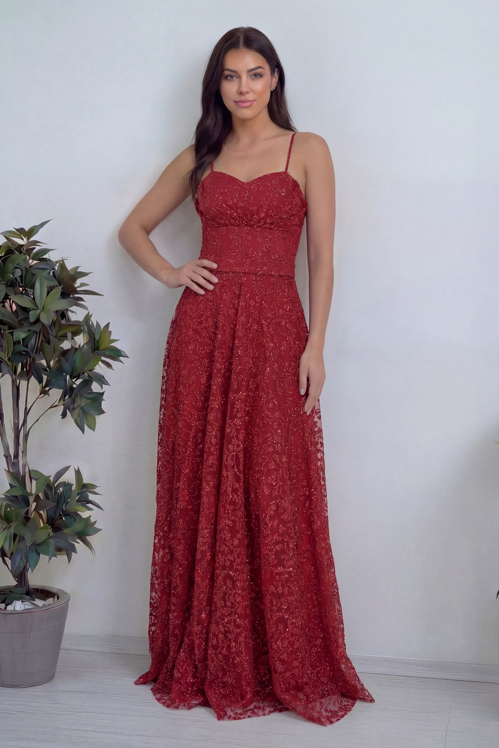 Askılı korse detay uzun boy kadın simli abiye kadın düğün için