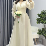 Asimetrik Etek Krem  Karpuz Kol Prenses V Yaka Abiye Elbise