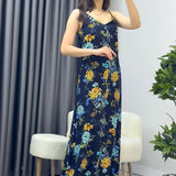 Askılı Mavi Çiçek Elbise