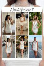 Beyaz drapeli özel gün elbisesi deneme kısa boy