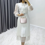 Beyaz Boyundan Bağlamalı Fransız Güpür Piliseli Abiye Elbise