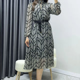 Siyah Puantiyeli Yaka Bağlamalı Kemerli Büyük Beden Şifon Elbise