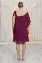 Büyük Beden Bordo Tek Omuz Şifon Abiye – Volanlı Fiyonk Detaylı