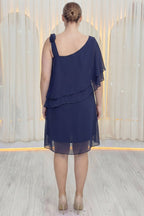 Arka şifon büyük beden lacivert kat kat volanlı kısa büyük beden davet elbisesi 