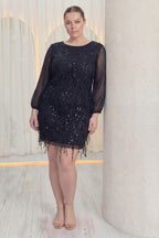 Büyük beden saçaklı pul işlemeli kolon yanı 