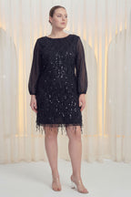 siyah büyük beden pul ışıltılı anne elbisesi