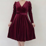 Büyük Beden Bordo Kadife Midi Elbise – Vatkalı Kruvaze