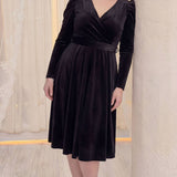 Büyük Beden Siyah Kadife Midi Elbise