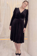 Büyük Beden Siyah Kadife Midi Elbise